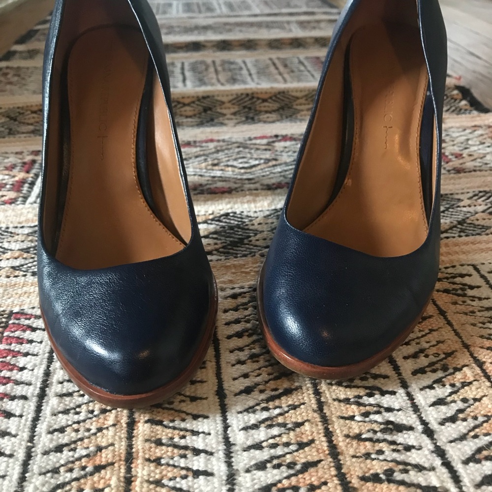 Navy Leather Banana Republic Wood Block Heels